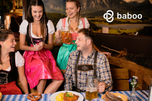 Revelers enjoying Oktoberfest in Germany