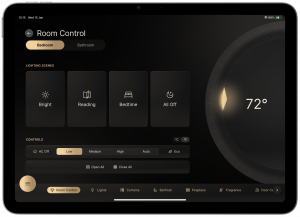 Room dashboard from DigiValet with lighting, HVAC, and amenity controls