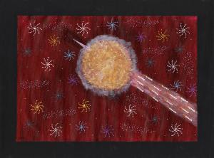 A drawing of a what a Fast Radio Burst looks like at Wajarri Country