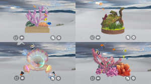 A screenshot showing four different aquarium decorations