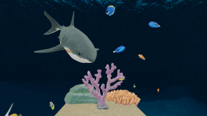 A screenshot showing multiple different fish and a shark.