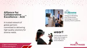 Image showcasing Robotimize’s Alliance for Collaborative Excellence (ACE), emphasising innovation in rehabilitation through robotics, neurophysiology, and virtual reality integration.