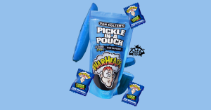 Van Holten's Blue Raspberry Pickle-In-A-Pouch Floating With WARHEADS Blue Raspberry Candies