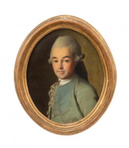 Late 18th/early 19th century French School oil on canvas painting, titled simply Portrait of a Young Man, a bust portrait, apparently unsigned, 23 inches by 19 inches (canvas, minus frame) ($9,680).