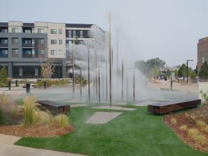 Koolfog Misting Poles Producing Fog Effects in a Landscape Park Project