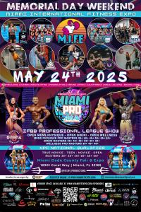 Flyer for the Miami International Fitness Expo showcasing all the sporting events within the Miami’s best Fitness Expo.