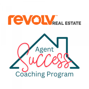 revolv real esate in blacka nd orange with agent success program on white backgorund