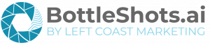 Logo of BottleShots.ai by Left Coast Marketing Launch on 2.5.25 with Bottle Robot-Looking Character