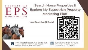 QR code for searching equestrian properties and viewing a marketing plan for horse farms and estates,  in Hudson Valley NY and Fairfield County CT.