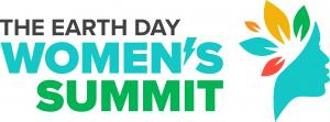 Earth Day Women's Summit logo with a profile of a women with a crown of multi-color leaves.