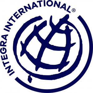 an image of a circle resembling a globe with Integra International texts around it