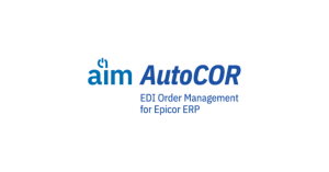 This image contains the AIM AutoCOR logo and tag tagline "EDI Order Management for Epicor ERP"