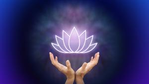 Open hands with a center light in shape of Lotus flowers