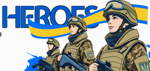 Female Soldiers of Ukraine lined up in a Shepard Fairly style poster.