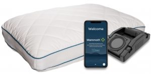 Image of a pillow, mobile phone & sound unit