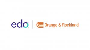 Logos of Edo and Orange & Rockland side by side, representing their collaboration on a demand optimization pilot program to enhance energy efficiency and grid reliability.