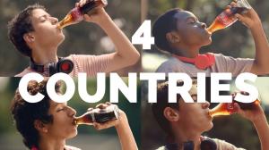 A four-panel image showcasing a shot from the same Coca-Cola’s campaign, with local actors in four different countries