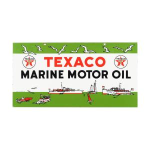 Texaco Marine Motor Oil double-sided porcelain sign, made in America in 1953, graded 9.09/9.25 in excellent condition, 11 inches by 21 ½ inches (est. CA$20,000-$25,000).