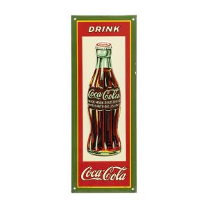 Coca-Cola “Christmas Bottle” embossed single-sided tin door push sign, marked “made in USA 1931”, graded 9.25 excellent condition, 12 ½ inches by 4 ½ inches (est. CA$2,000-$3,000).