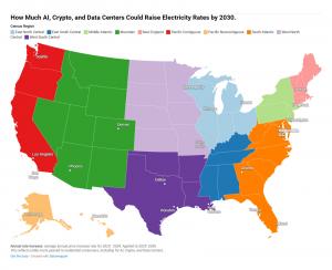 Map: AI & Data Centers to Raise Electric Bills by Over 50%