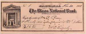 Cancelled check from 1903 written by Winfield Scott Edgerly of the 7th Cavalry, a 1st Lieutenant who fought at the Battle or Little Big Horn in 1890 alongside Gen. Custer (est. $1,000-$3,000).