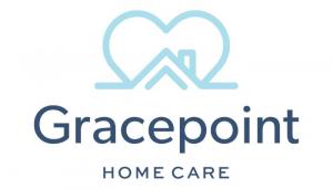 Gracepoint Home Care logo with a stylized heart and house design in light blue, symbolizing warmth, care, and home-based support.