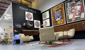 Display of art by Frank Stella and furniture by Vladimir Kagan