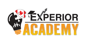 Black, Orange, and Yellow Experior Academy Logo