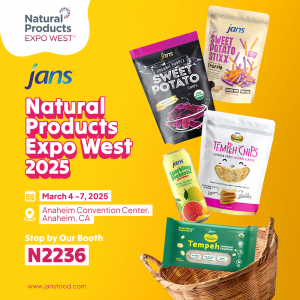 Jans Enterprises Corp at Natural Products Expo West 2025 - Booth N2236, highlighting plant-based, organic, and gluten-free snacks