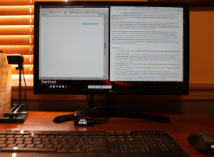 LaunchPad shown with display, keyboard, mouse and document scanner/webcam (not included). An optimum setup for learning can include two displays, drawing tablet, printer and more.