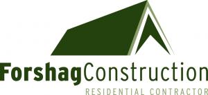 Image of a rooftop and wording that says Forshag Construction, Residential Contractor