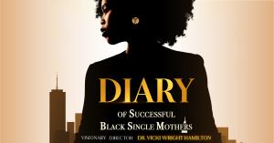 "Diary of Successful Black Single Mothers" official movie poster featuring a silhouette of a Black woman with natural hair, gold earrings, and a city skyline in the background. The title appears in bold gold lettering, with "Visionary Director: Dr. Vicki 