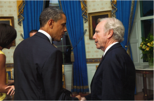 Sen. Lieberman meets with President Barack Obama. 2011. Courtesy Barack Obama Presidential Library.