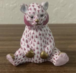 Herend signed porcelain pink fishnet bear figurine made in Hungary, with 24k accents (est. $300-$400).