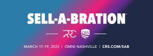 The image shows a promotional banner for "SELL-A-BRATION®" with a vibrant background gradient that transitions from blue on the left to pink and purple in the middle and right. The event name "SELL-A-BRATION" is displayed in large white text with a regist