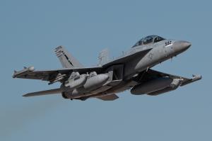 A U.S. Navy E/A-18G Growler assigned to Naval Aviation Warfighting Development Center (NAWDC) Fallon, Nevada takes off for a Weapons School Integration mission.