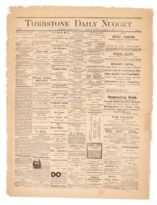 Account of the gunfight at the OK Corral in the town of Tombstone in the Arizona Territory, as chronicled in this copy of the Tombstone Daily Nugget dated Nov. 24, 1881 ($5,000).