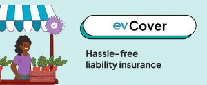 Image showing mockup of feature with text "Hassle Free Liability Insurance with evCover"