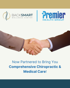 Image of two hands shaking in reference to the new Partnership between Premier Health Group and BackSmart Wellness Center