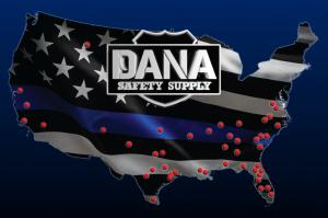 Map of United States, showing Dana Safety Supply shop locations, nationwide.