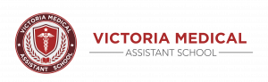 Victoria Medical Assistant School logo, seal with name typed out