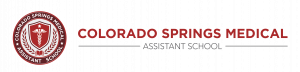 Colorado Springs Medical Assistant School Logo with seal and name typed out.