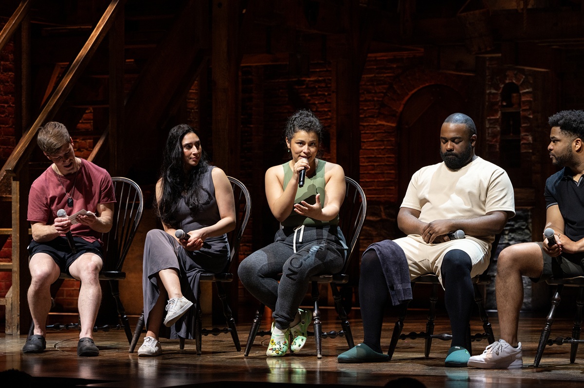 The cast of HAMILTON takes part in a Q&A session with students following a special matinee performance at the Richard Rodgers Theatre in New York City.