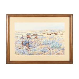 Framed watercolor painting by the Columbus, Ohio artist, curator, historian and antique gun collector, John Joseph Barsotti (b. 1914), titled The Hide Hunters (est. CA$22,000-$38,000).