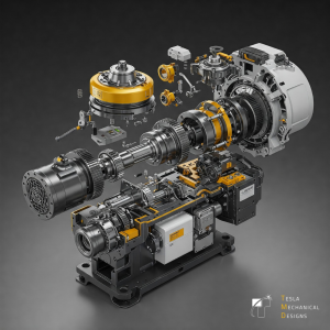 A detailed 3D exploded view of a sophisticated electromechanical system, revealing its internal workings