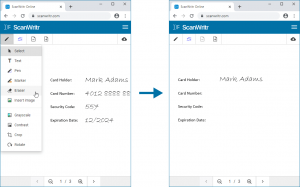 Using an eraser tool to remove sensitive information.