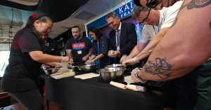 Exciting Lumpia Rolling Competition with mayoral candidates Rolando Pablos, Mauricio Sanchez, Arturo Espinosa, Santos Alvarado, and Sonia Traut! A fun showcase of skill, community spirit, and cultural celebration on National Lumpia Day!