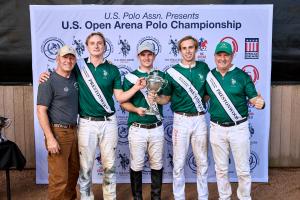 Winning arena polo team with their trophy