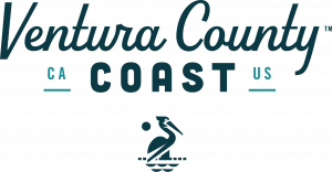 Ventura County Coast logo featuring a pelican perched on top, embodying a coastal vibe with a welcoming, classic feel. The design is rendered in a soothing blue, reflecting the destination’s serene coastal beauty.