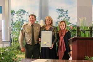 Representative Allison Tant joins Florida State Parks Director Chuck Hatcher and Florida State Parks Foundation Board President President to present a House Resolution designating March 19, 2025, as Florida State Parks Day.